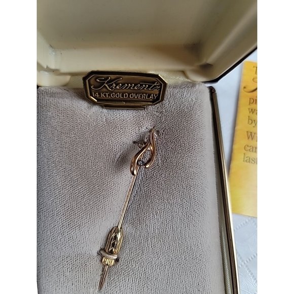 Krementz & Co Wishbone Jewelry Stick Pin 14KT Yellow Gold Overlay Crystal VTG - Picture 4 of 16